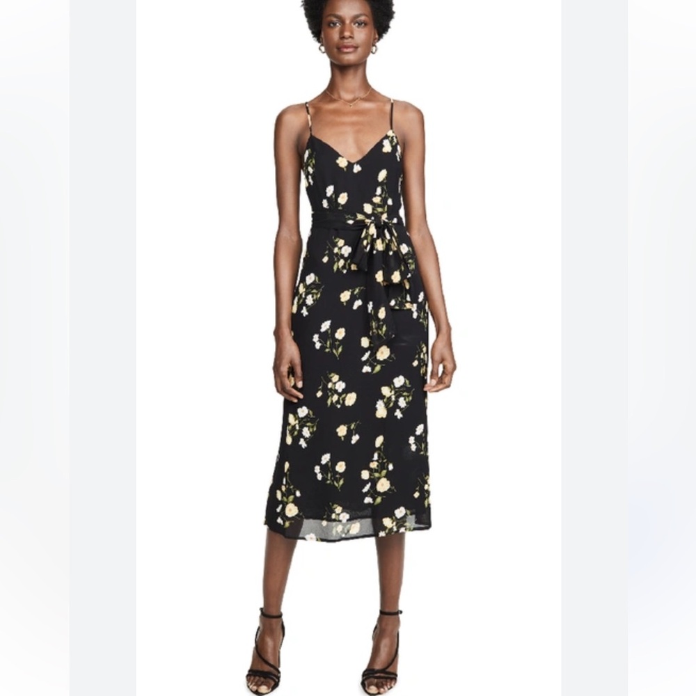 REFORMATION Dietrich Midi Dress in Piazza Floral Black‎ Print size 4 Petite